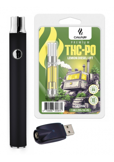 THC-PO Starter Kit - Atomizzatore + Batteria - Lemon Diesel Lift 79% - 1ml, fino a 500 puffs - Canapuff