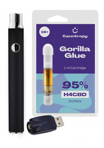 H4CBD Starter Kit - Atomizer + Battery - Gorilla Glue 95% H4CBD, 1ml - up to 500 Puffs - Canntropy