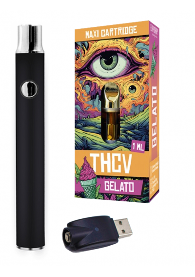 THC-V Starter Kit - Atomizer + Battery - Gelato THCV - 1ml, Up to 500 Puffs - Euphoria