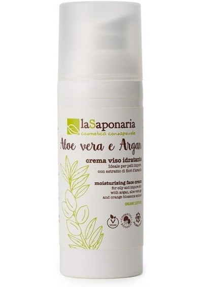 La Saponaria Crema Viso Idratante Aloe Vera e Argan - Crema Viso, 50 mL - La Saponaria