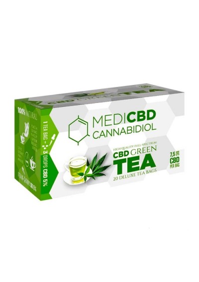 Cannabis Green Tea with 7.5mg CBD per bag, 20 bags, THC Free - MediCBD